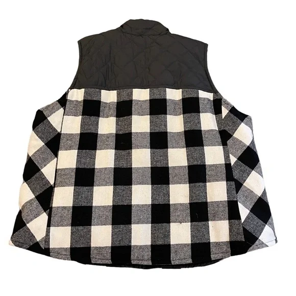 NWT MAURICES Black & White Buffalo Plaid Zip Up Vest Jacket 3X - Picture 4 of 6